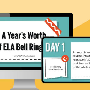 ELA bell ringers slideshow displayed on a desktop and tablet screen