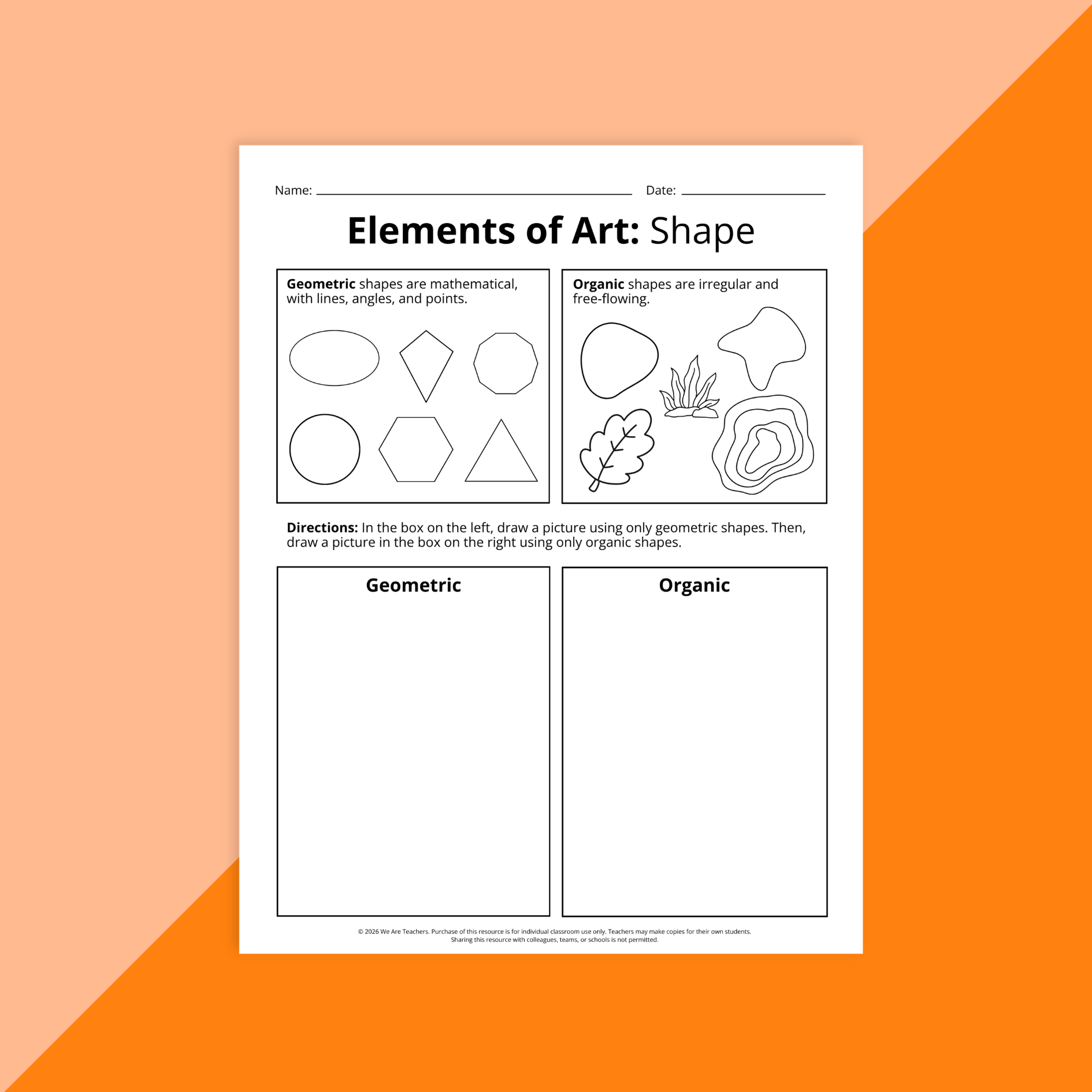 Image of the elements of art worksheet studying shape.