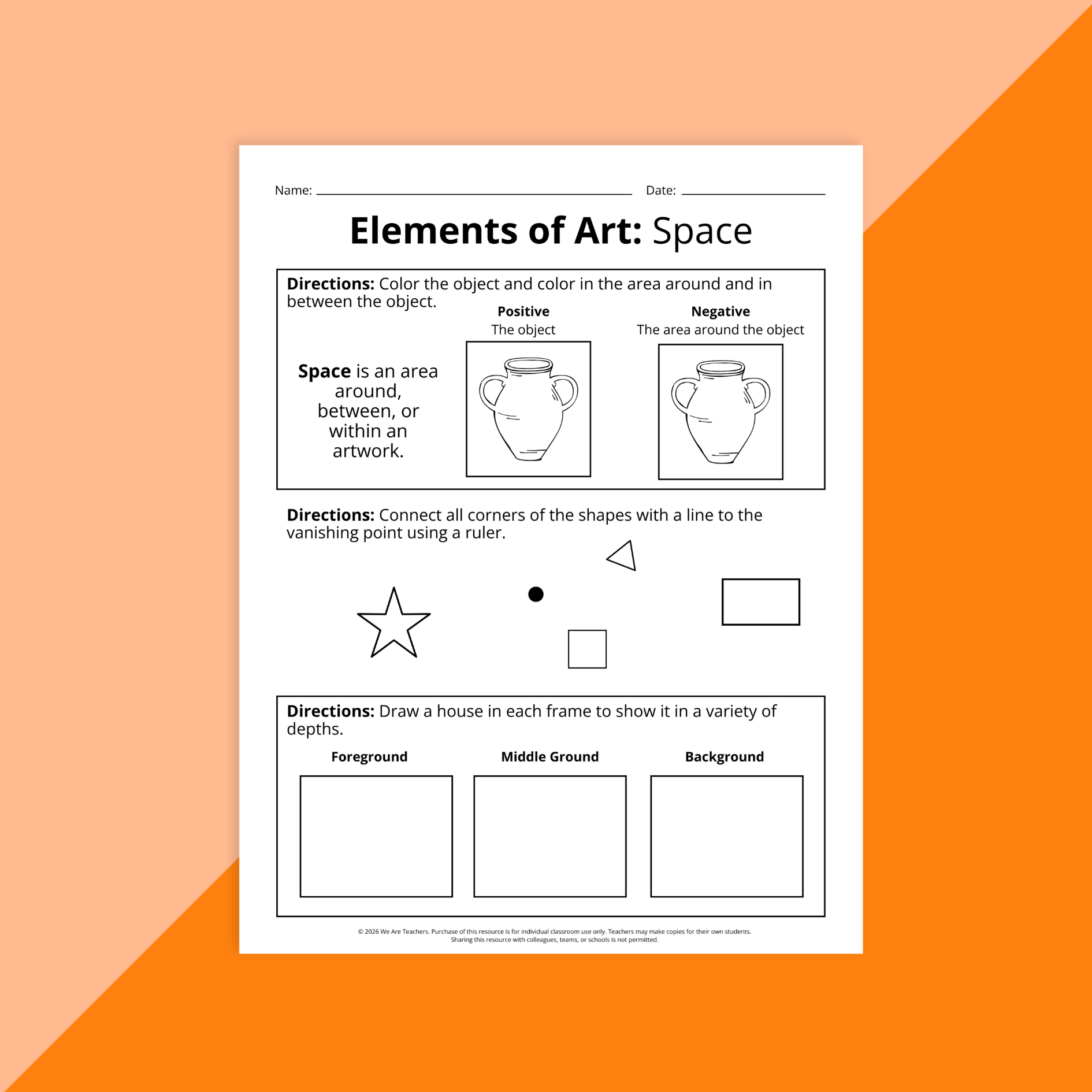 Image of an elements of art worksheet on space.