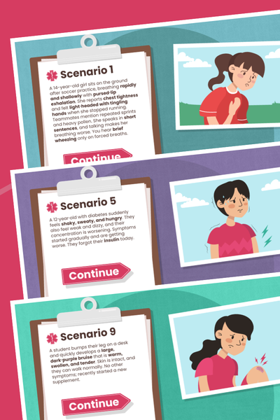 A Free Body Systems Game That Will Make Your Students Feel Like Real-Life EMTs Images of scenario slides from the EMT training game