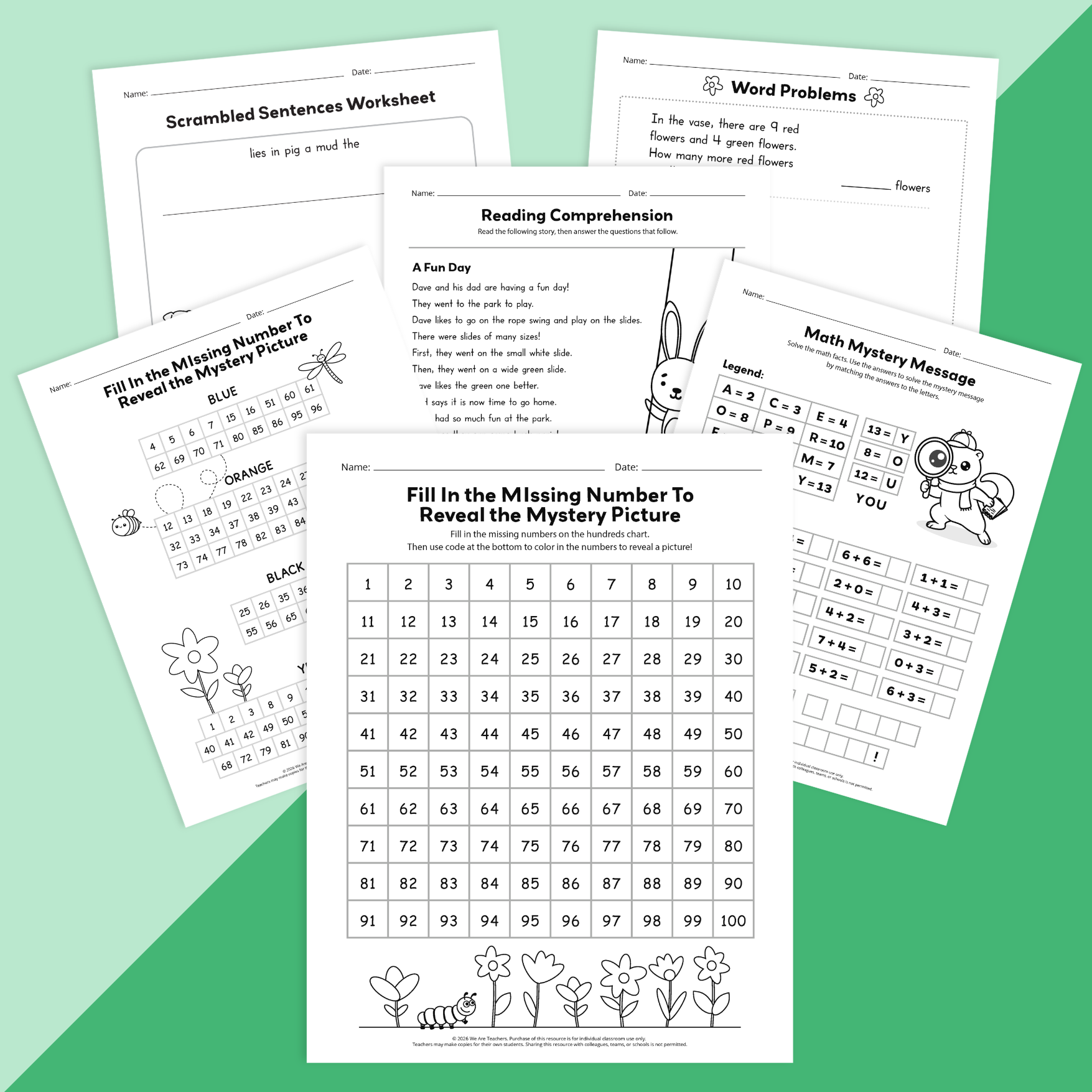 Images of a variety of early finisher worksheets.