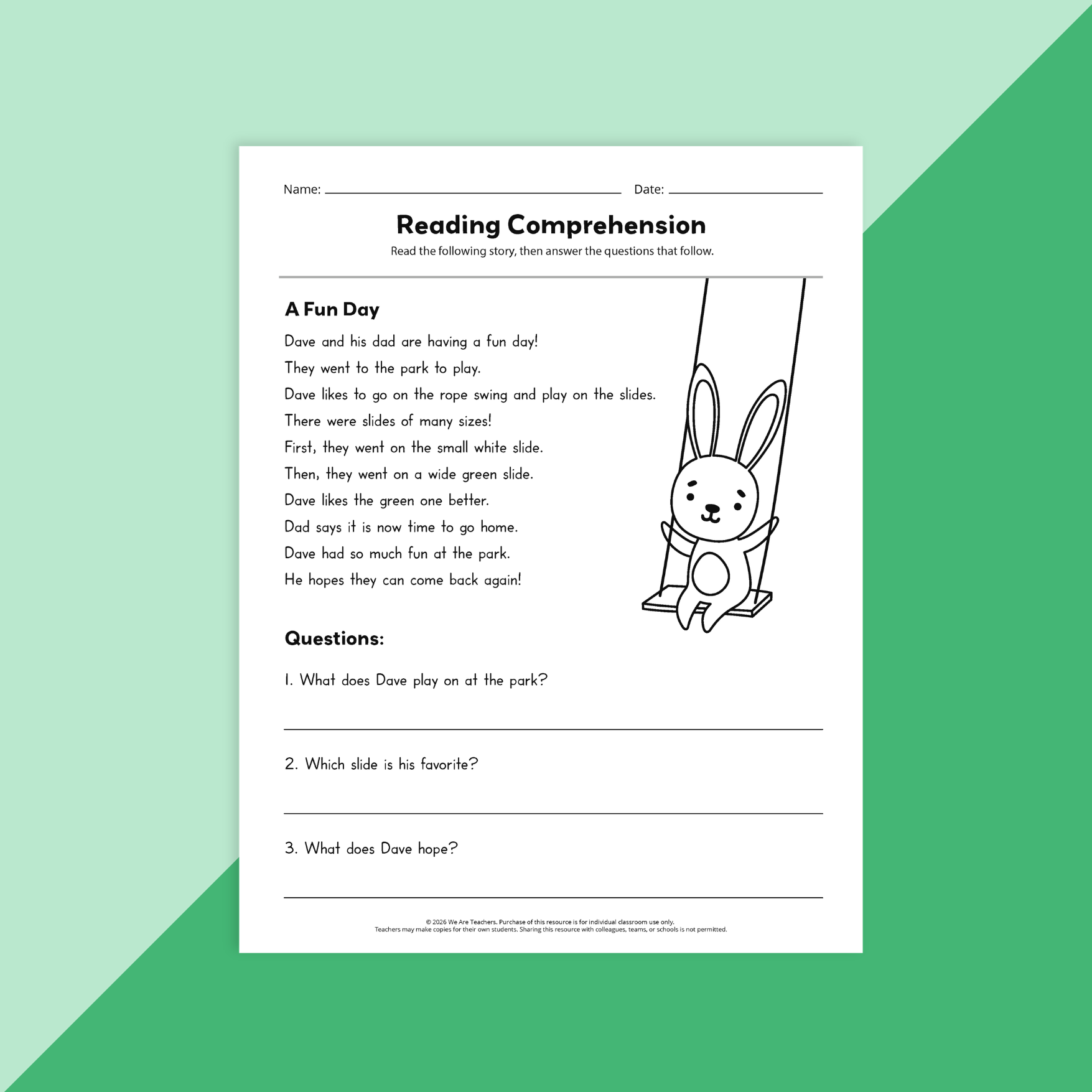 Example worksheet from a bundle of early finisher worksheets for K-2 students.