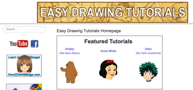Screenshot of drawing website Easy Drawing Tutorials