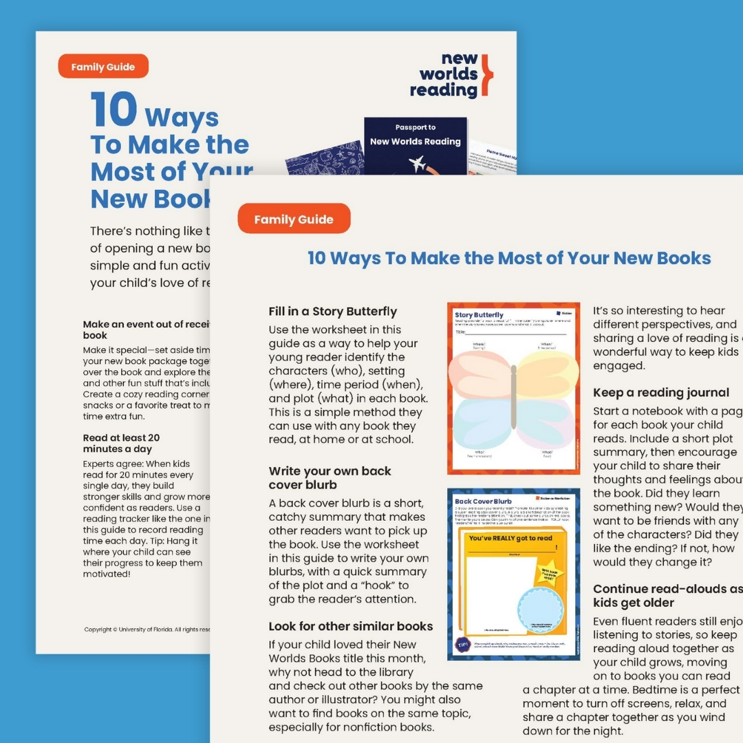 Images from the Parent's Guide section of the New Worlds Reading program pamphlet