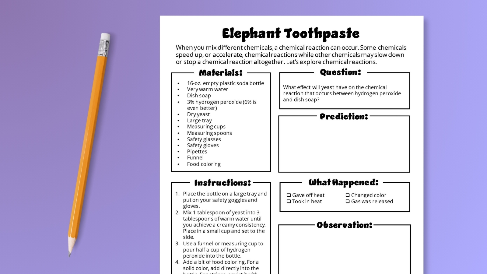 Elephant Toothpaste Experiment HowTo Plus Free Worksheet