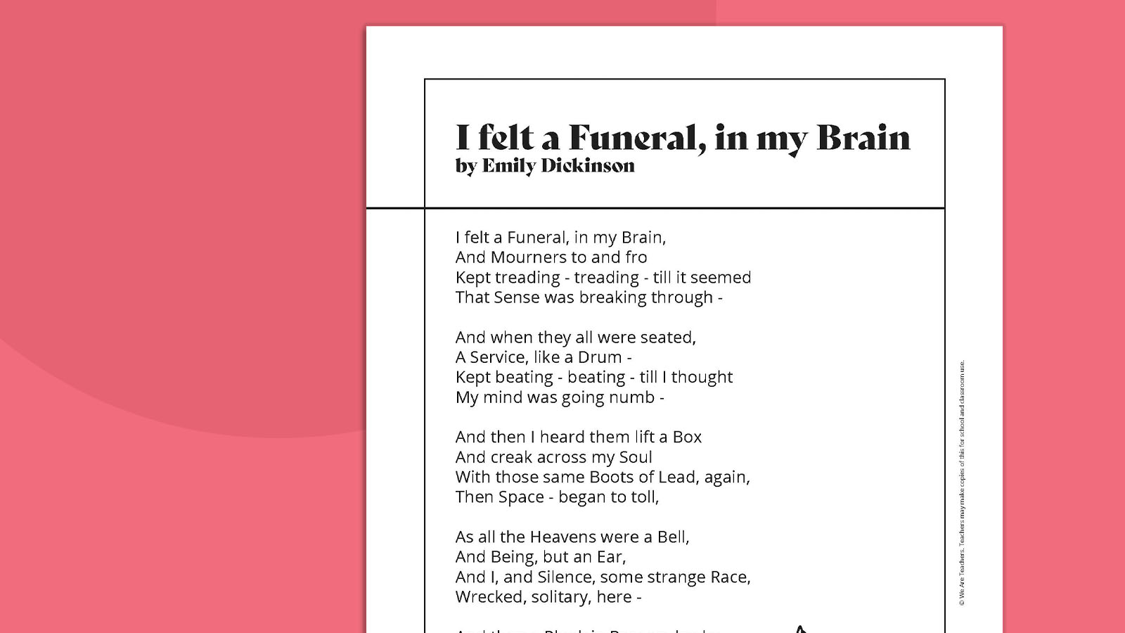I felt a Funeral, in my Brain - Emily Dickinson poems