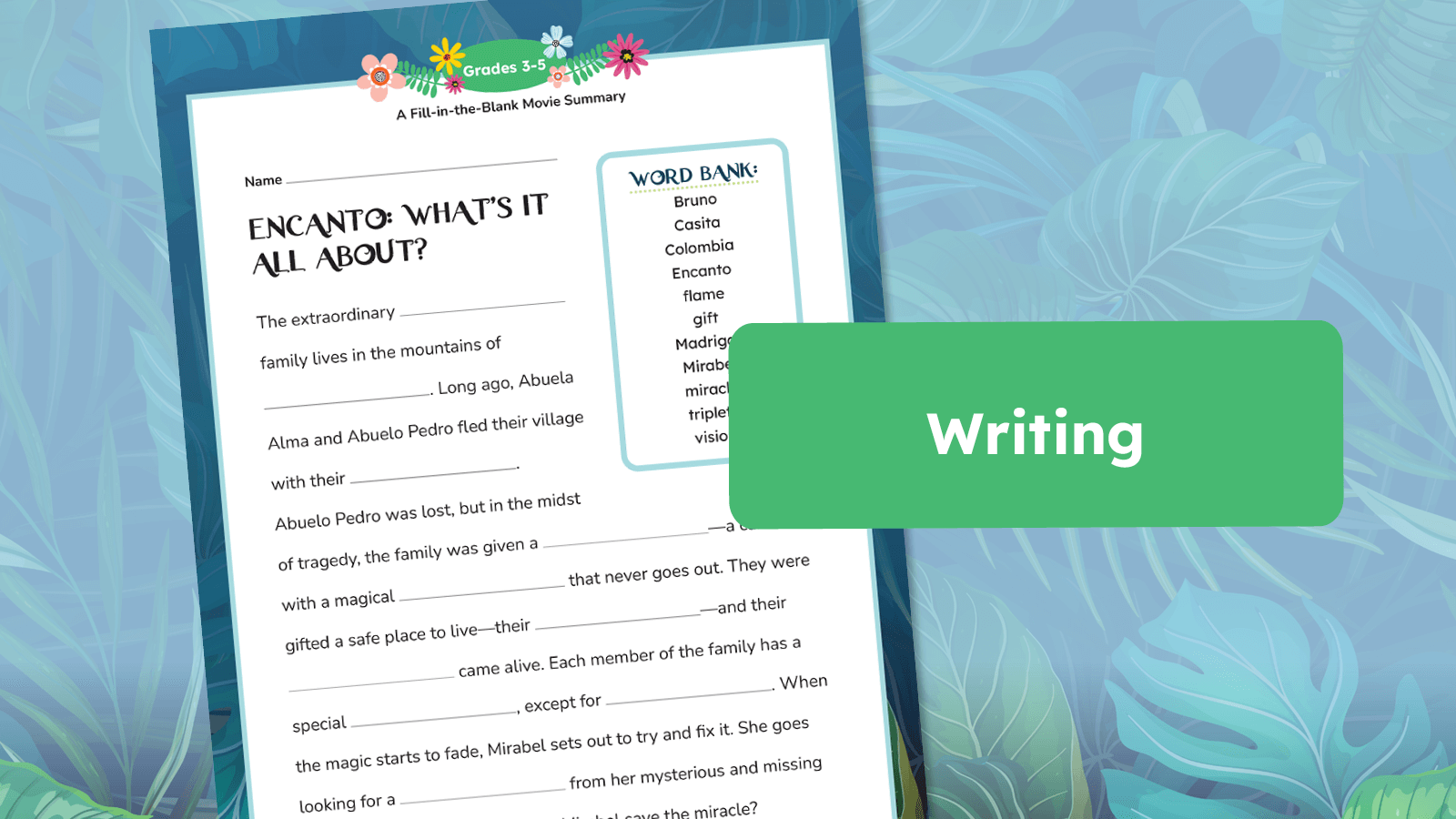 Encanto Grades 3-5 Writing Activity