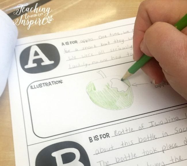 Student completing a printable A to Z compilation of school year memories