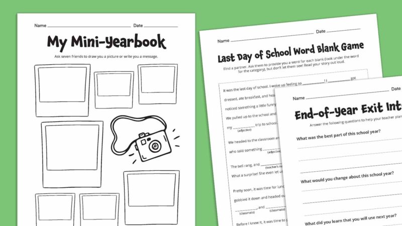 End of School Year Memories Worksheet, Fun