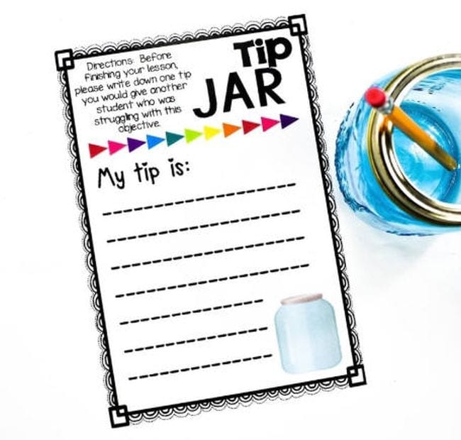 Exit ticket with a prompt saying "my tip is:"