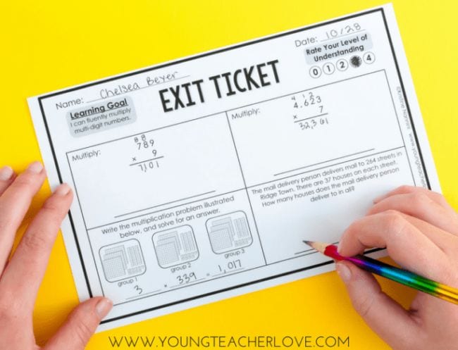 A half page example of using exit tickets as an assessment tool