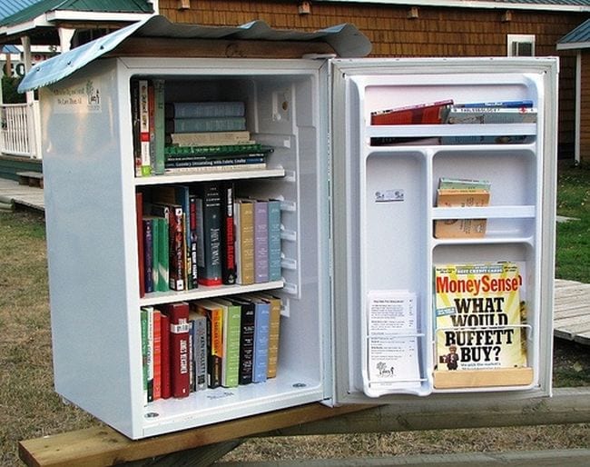 School Little Free Library in a refrigerator 
