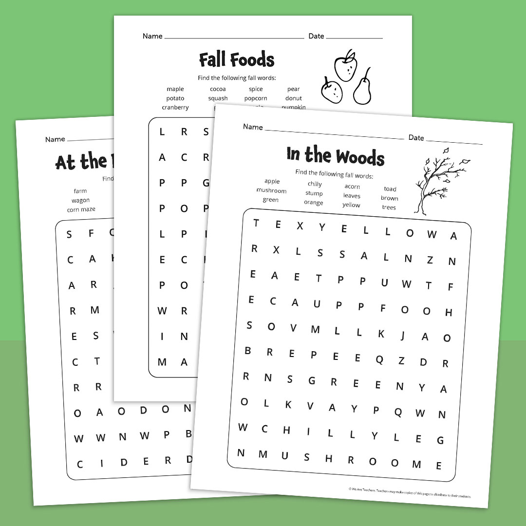 Fall Word Search: Easy, Medium, Hard With Answer Keys