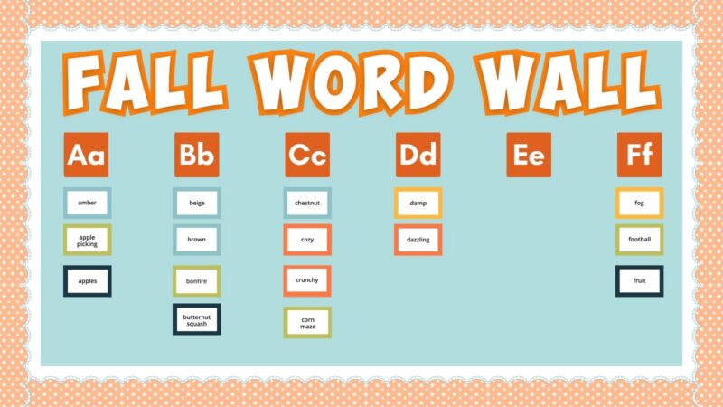 an image of a fall word wall bulletin board mockup