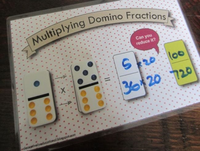 Worksheet titled Multiplying Domino Fractions with dominoes (Fifth Grade Math Games)