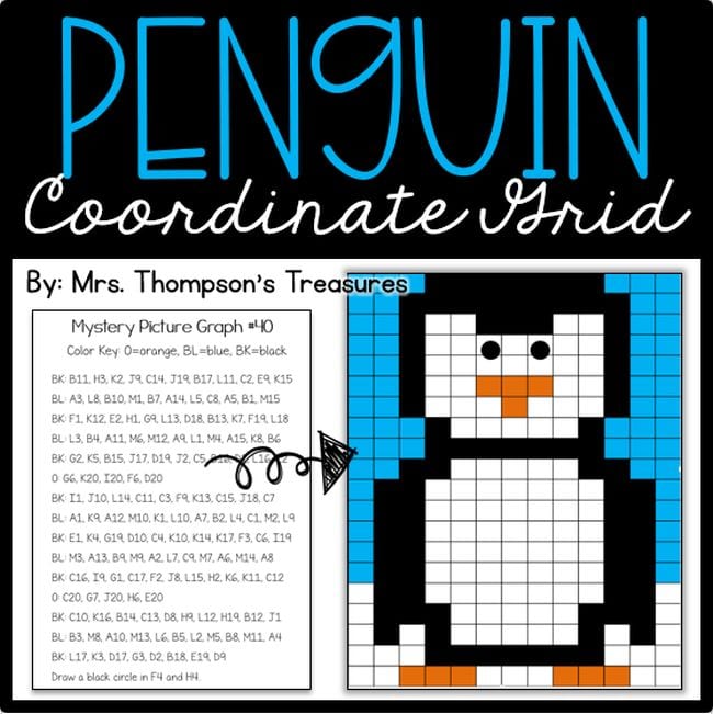 Penguin Coordinate Grid printable fifth grade math game