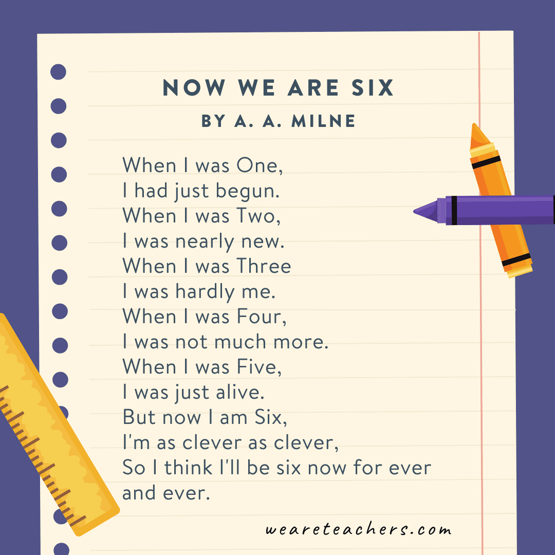 Now We Are Six  by A.A. Milne an example of 1st grade poems