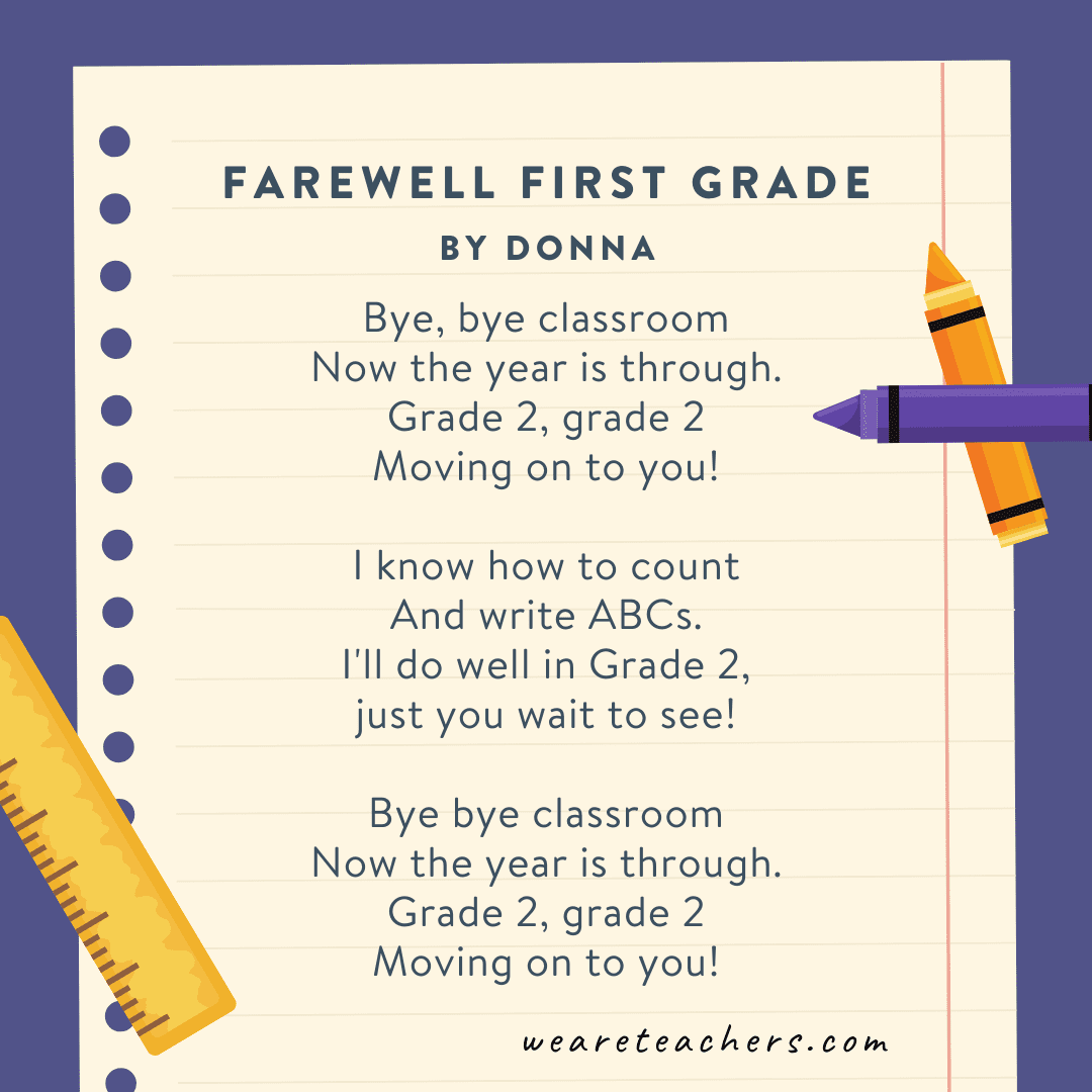 Farewell First Grade  by Donna an example of 1st grade poems.