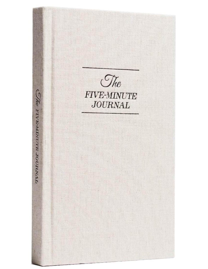 Ivory colored book with title Five Minute Journal