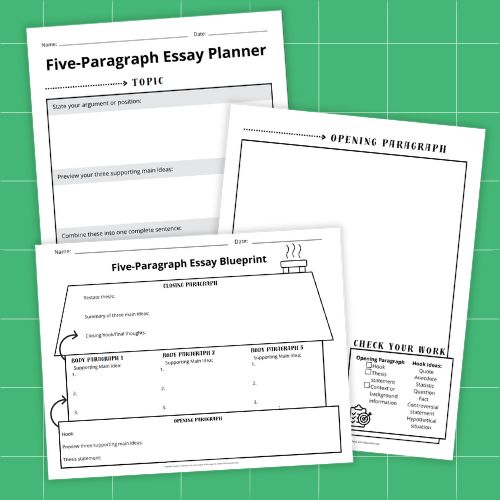 Five-Paragraph Essay Graphic Organizer Bundle Promo Image an image of printable five paragraph essay graphic organizer