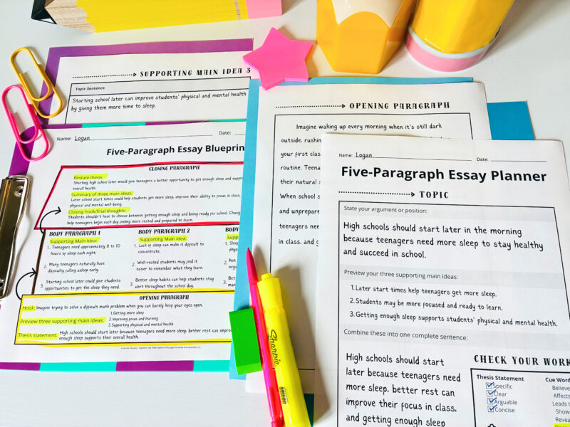 a lifestyle image of essay graphic organizers students can use to plan their writing