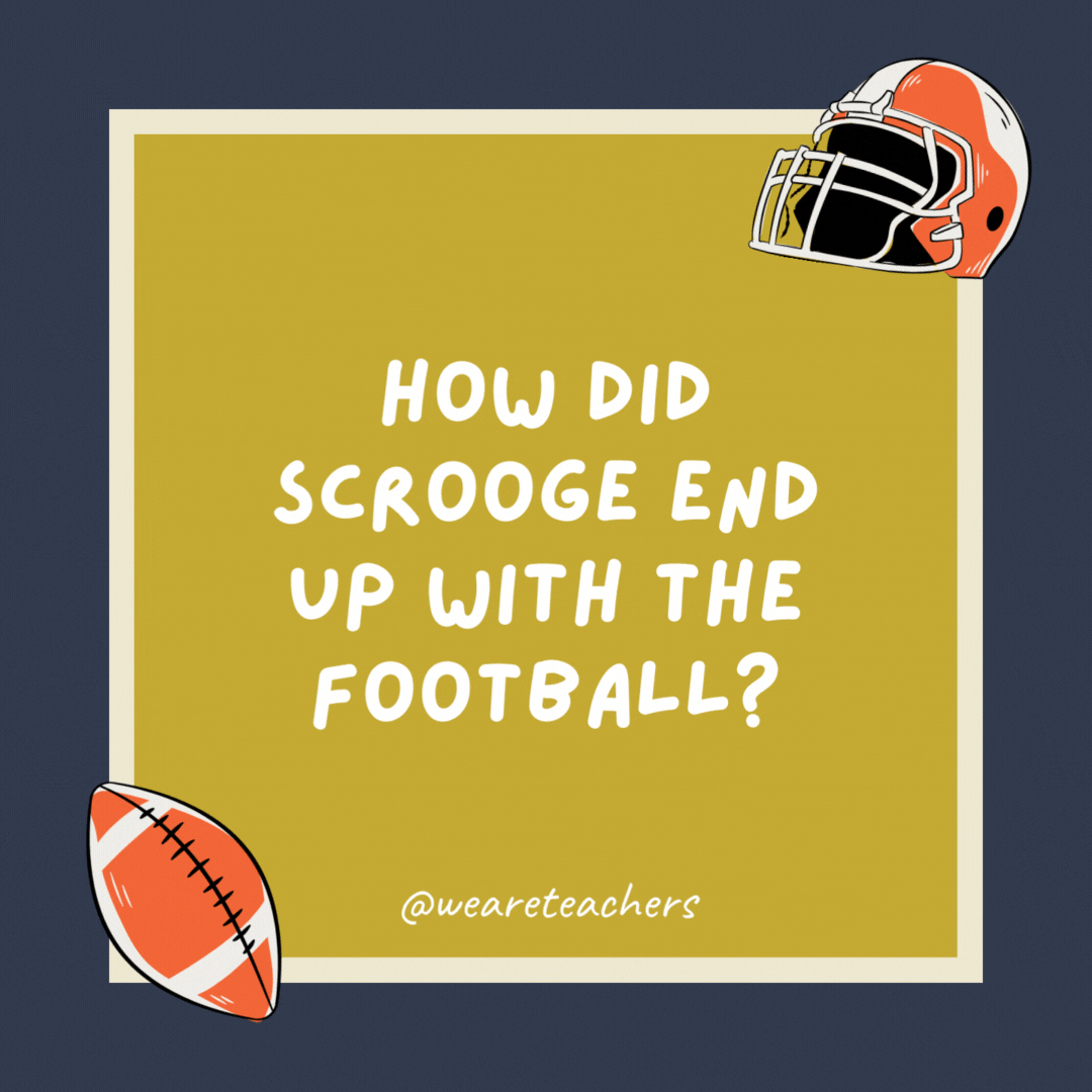 How did Scrooge end up with the football?

The Ghost of Christmas passed.