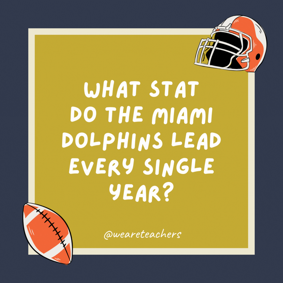 What stat do the Miami Dolphins lead every single year? All-porpoise yardage.- football jokes