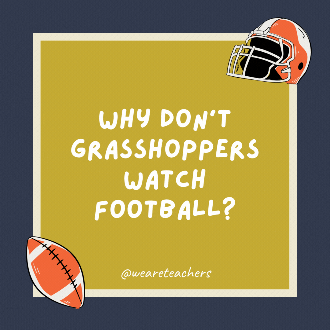 Why don’t grasshoppers watch football? They prefer cricket.- football jokes