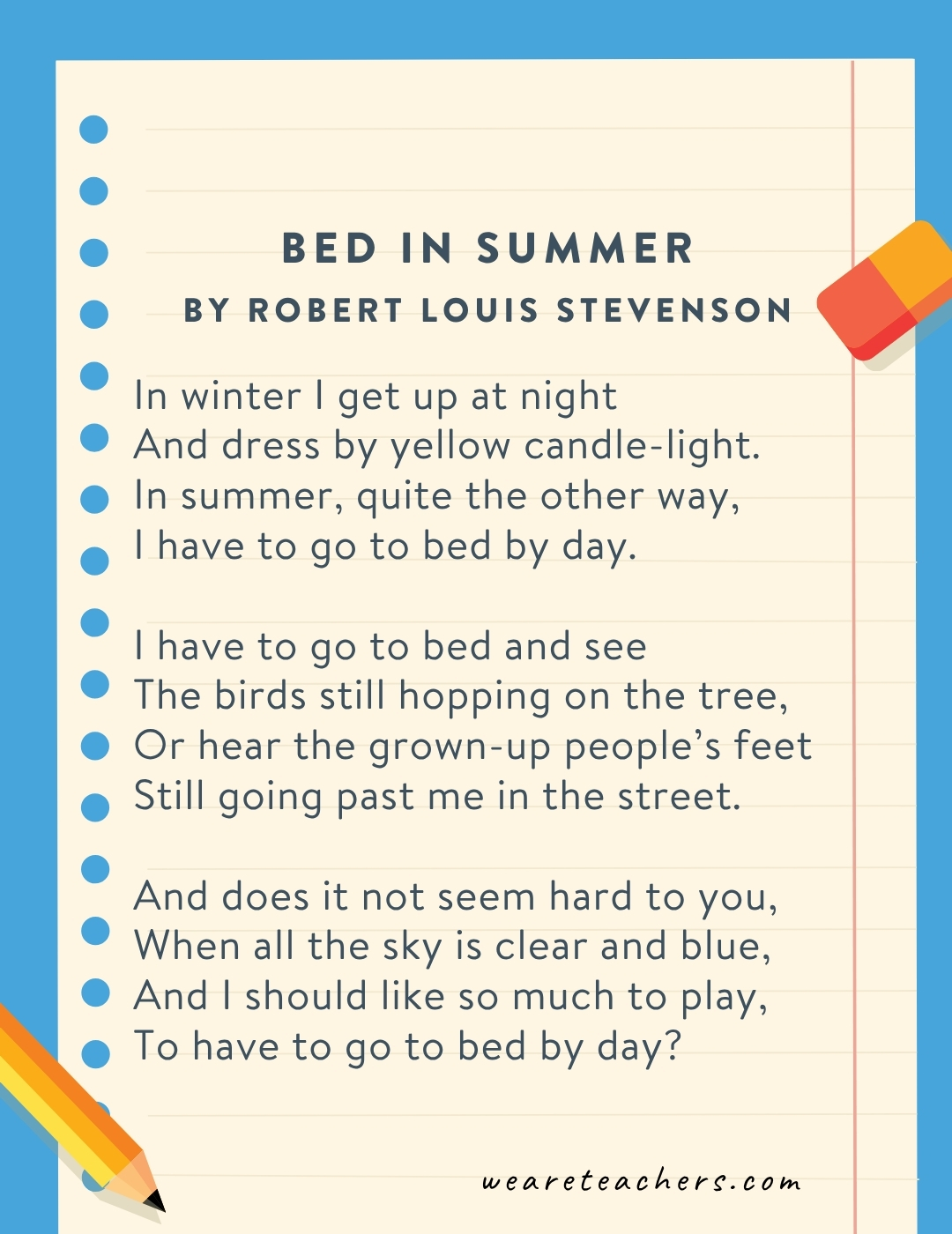 Bed in Summer as an example of fourth grade poems