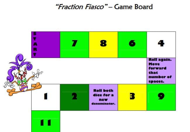 Fraction Fiasco printable game board