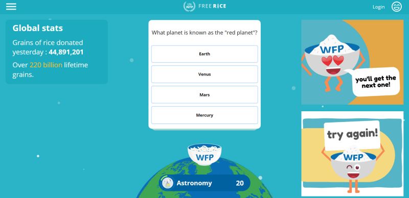 Screenshot from Free Rice with question about astronomy