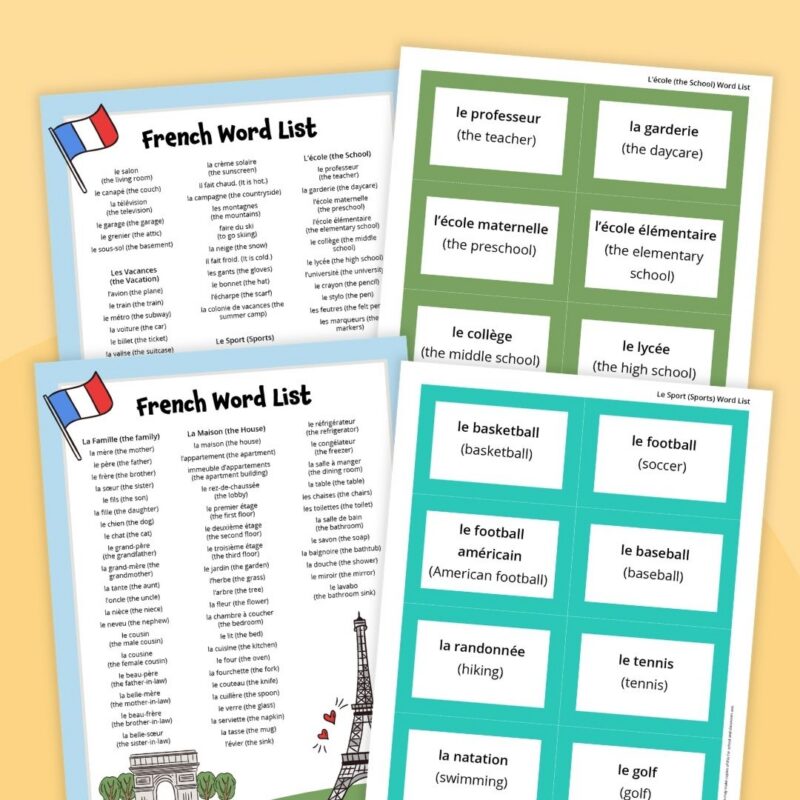 French Vocabulary an image of french vocabulary printables