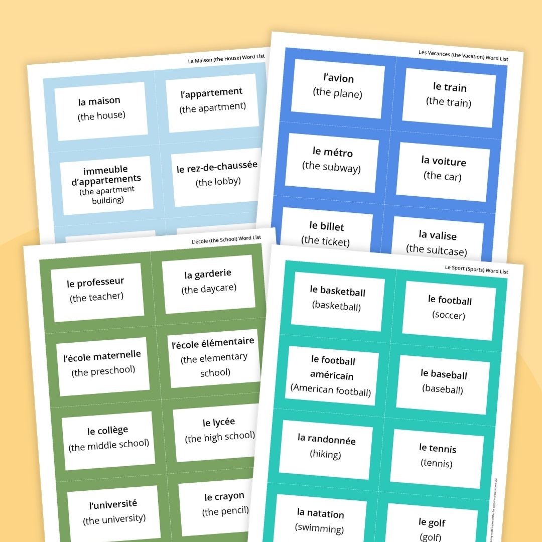French Vocabulary an image of french vocabulary printables