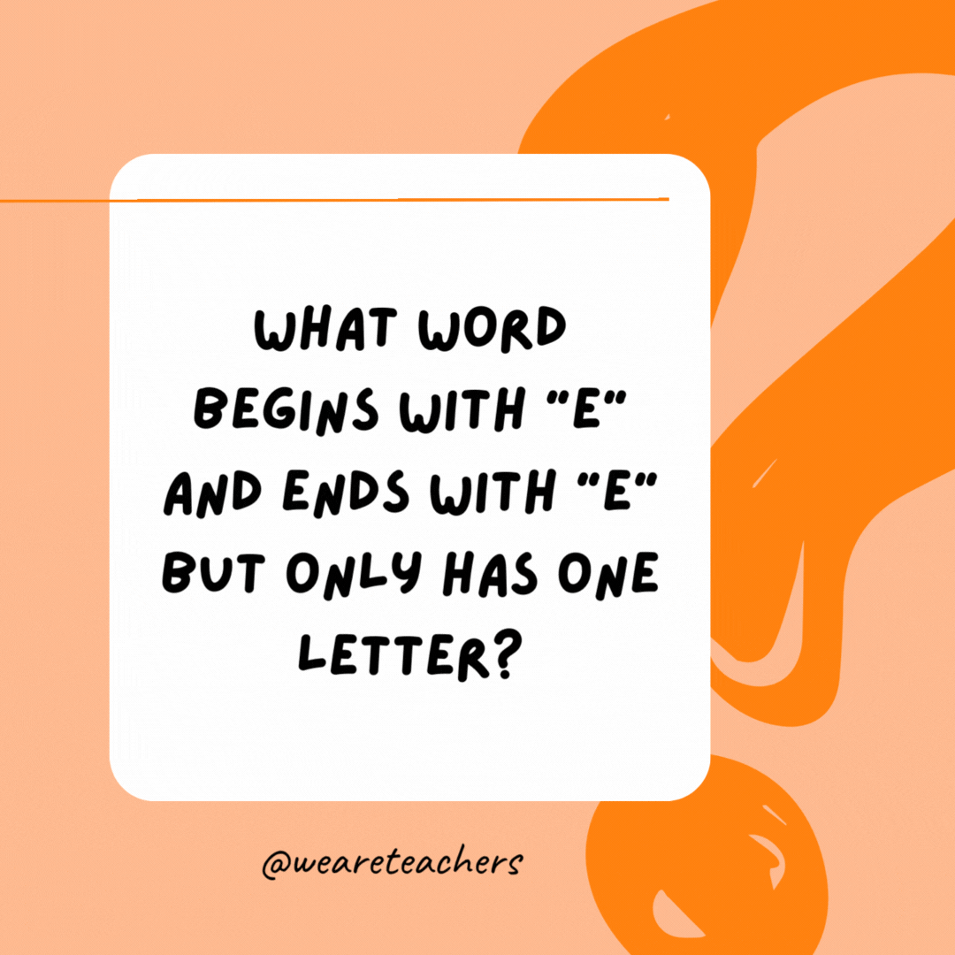 What word begins with "e" and ends with "e" but only has one letter? 

Envelope.