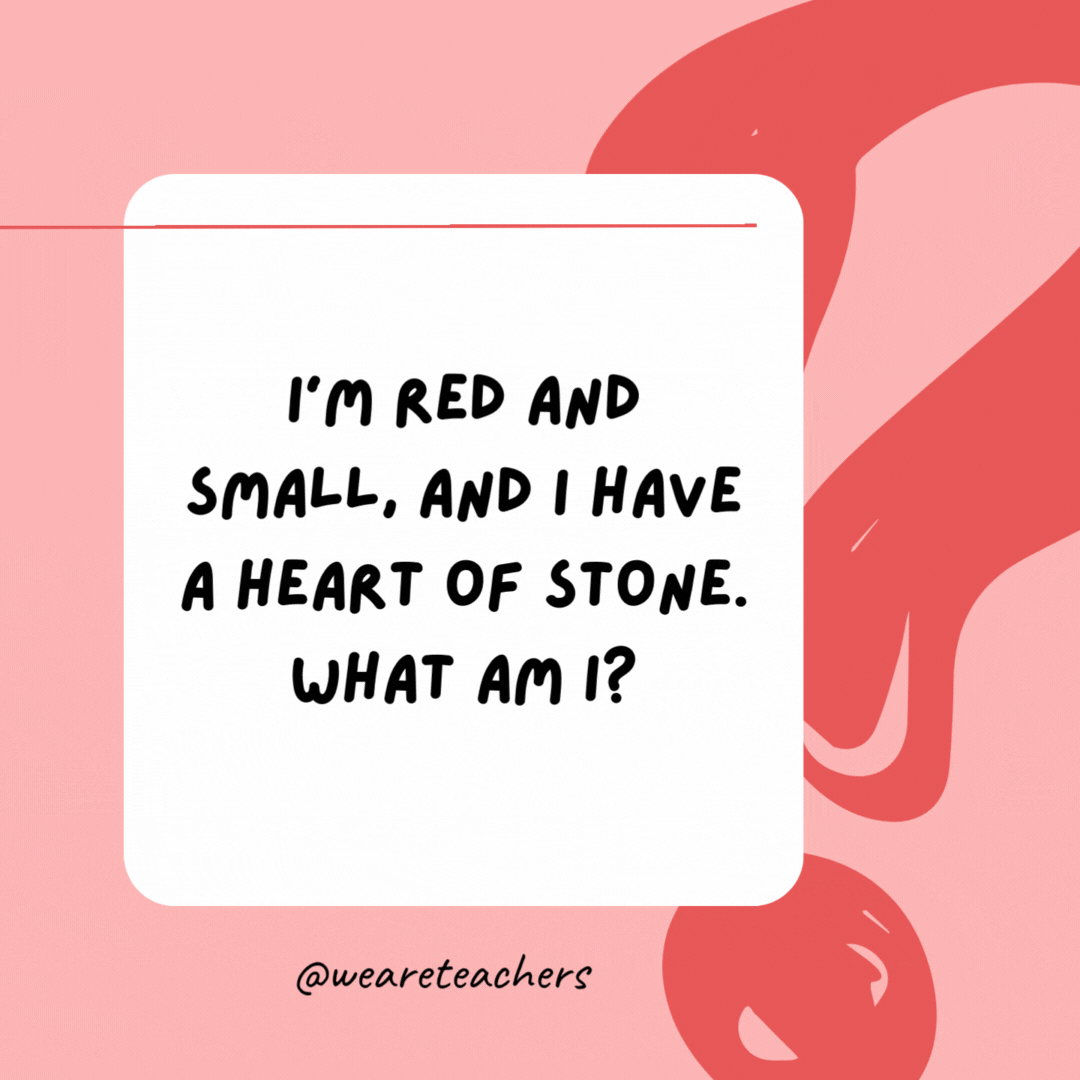 I'm red and small, and I have a heart of stone. What am I? 

A cherry.
