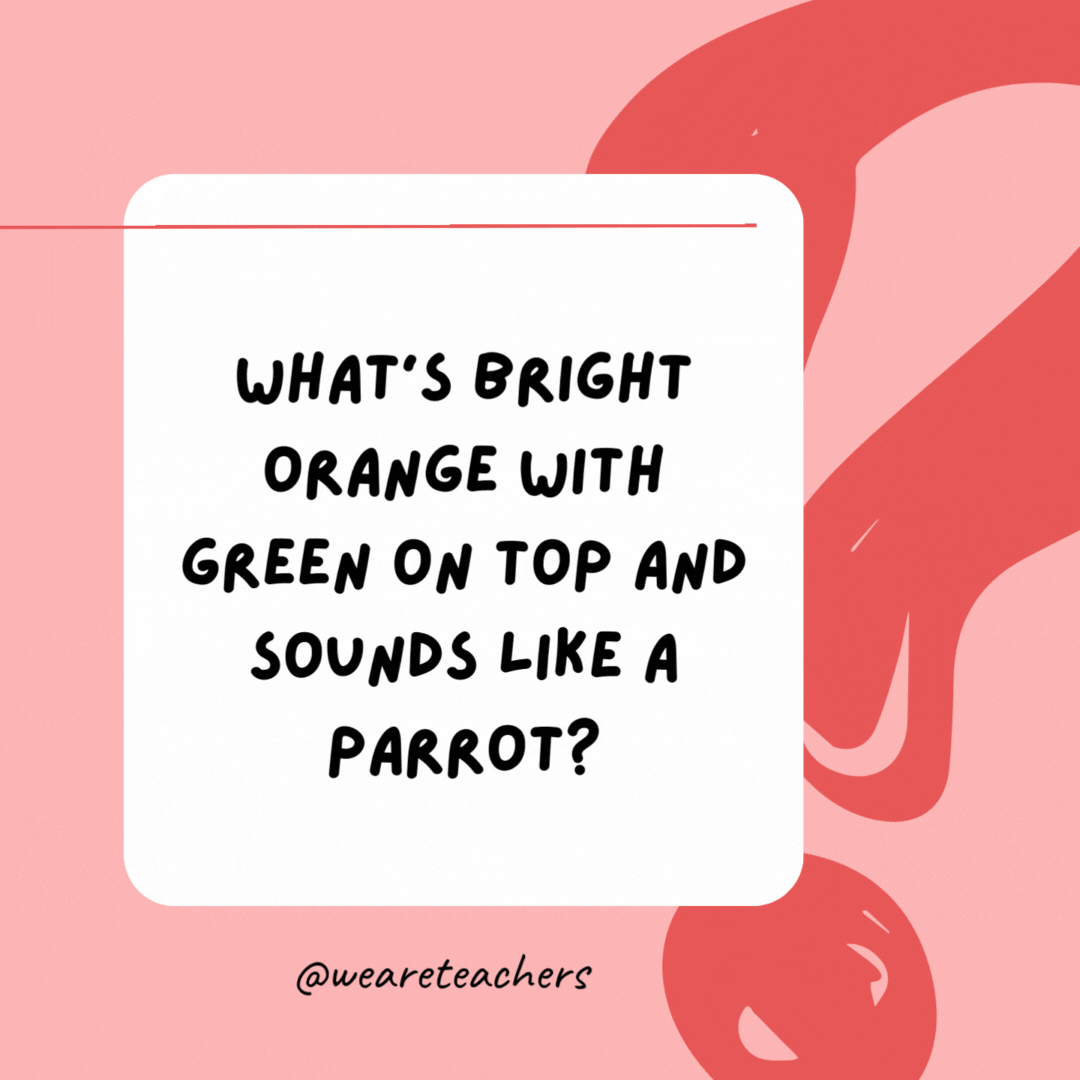 What’s bright orange with green on top and sounds like a parrot? 

A carrot.