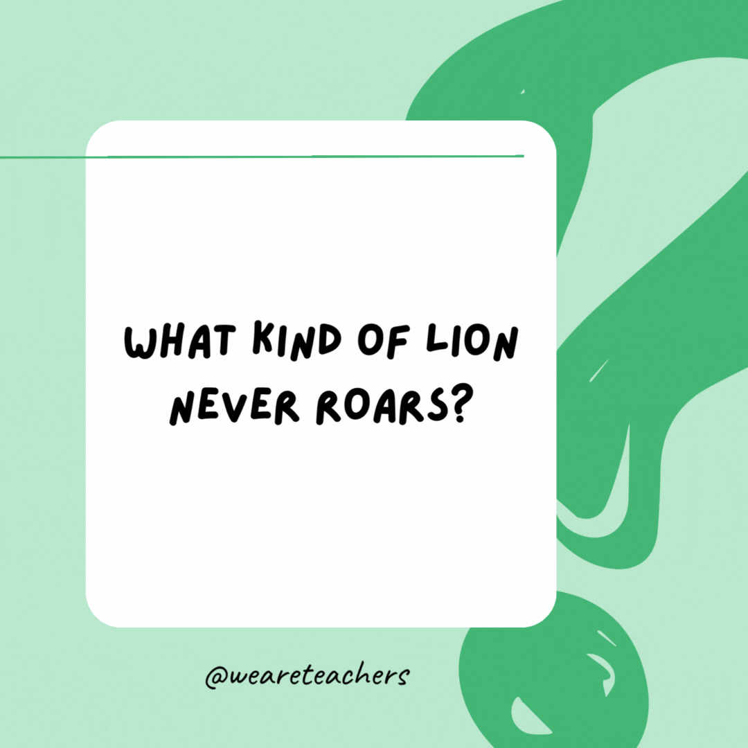 What kind of lion never roars? 

A dandelion.