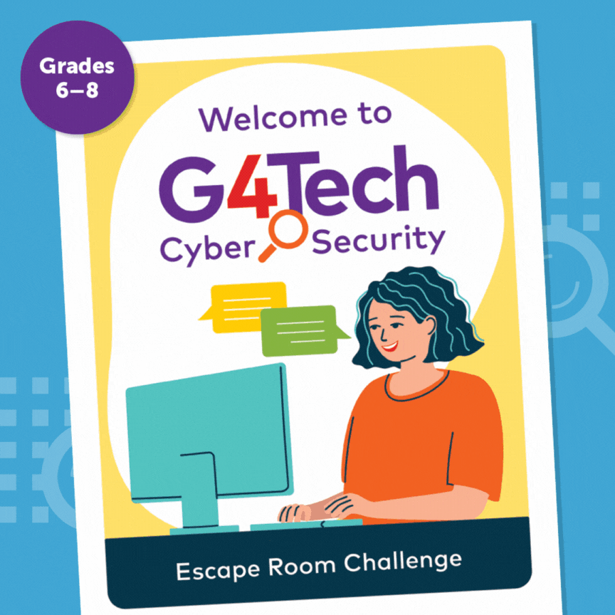 an gif of pages and excerpts from the G4Tech Escape Room lesson plan