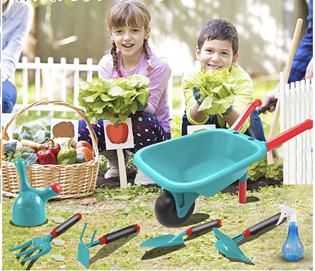 Two kids with gardening tools