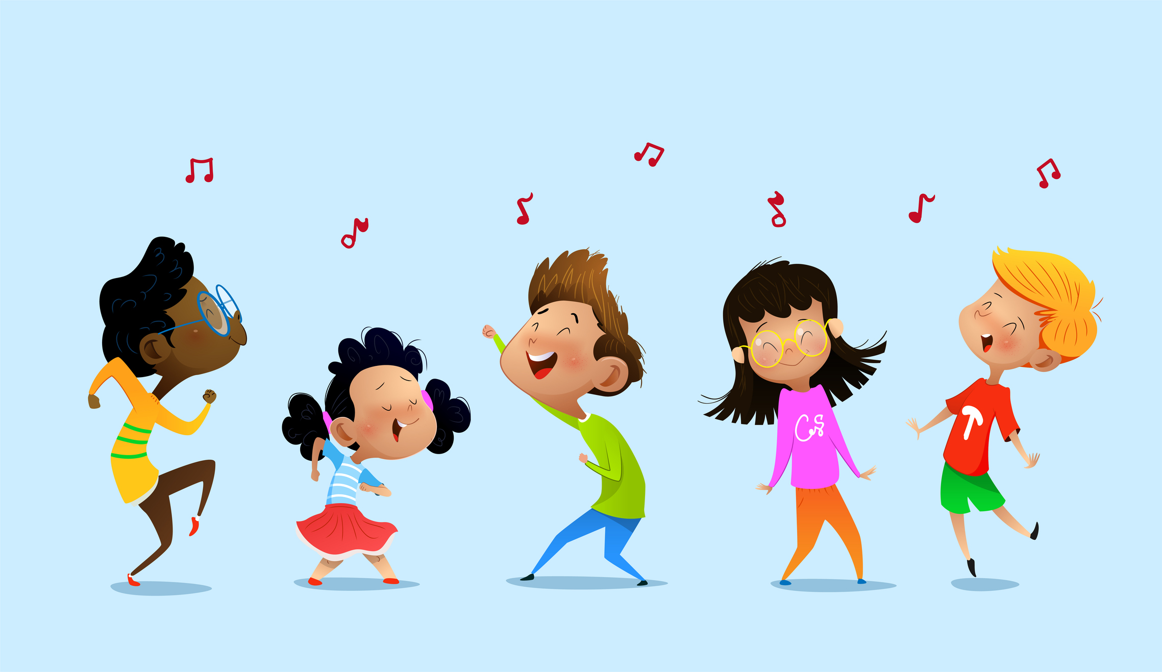 Dancing cartoon children. Vector illustrations Isolated on blue background