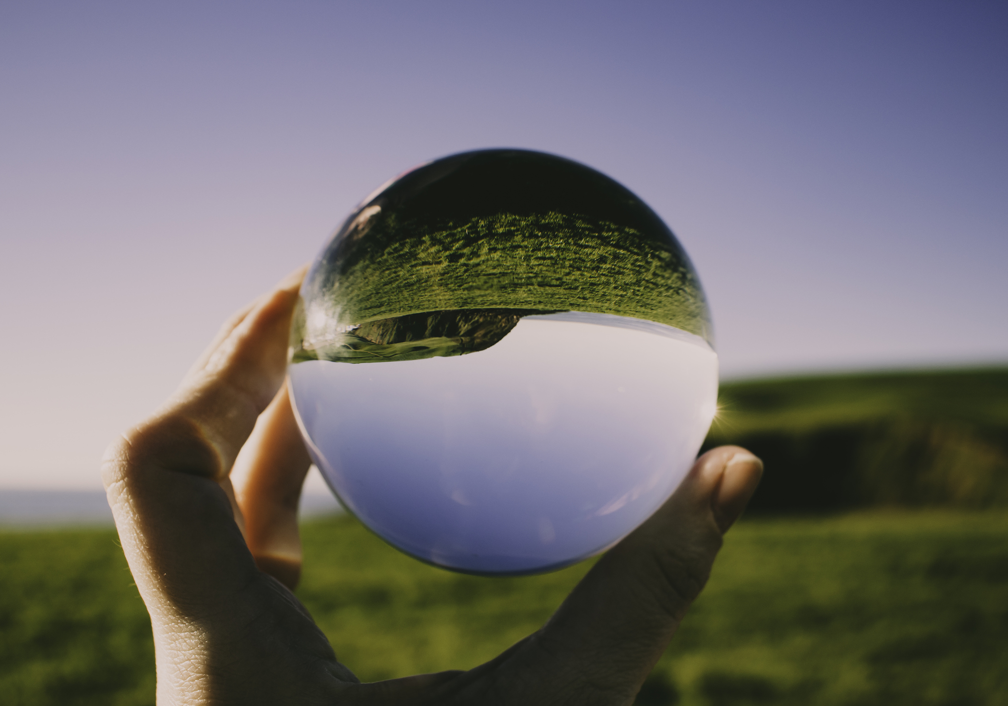 Crystal photography ball showing the seascape at St Bees, Whitehaven, Cumbria - British seaside