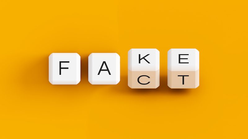 Fake news illustration, fake fact dice concept