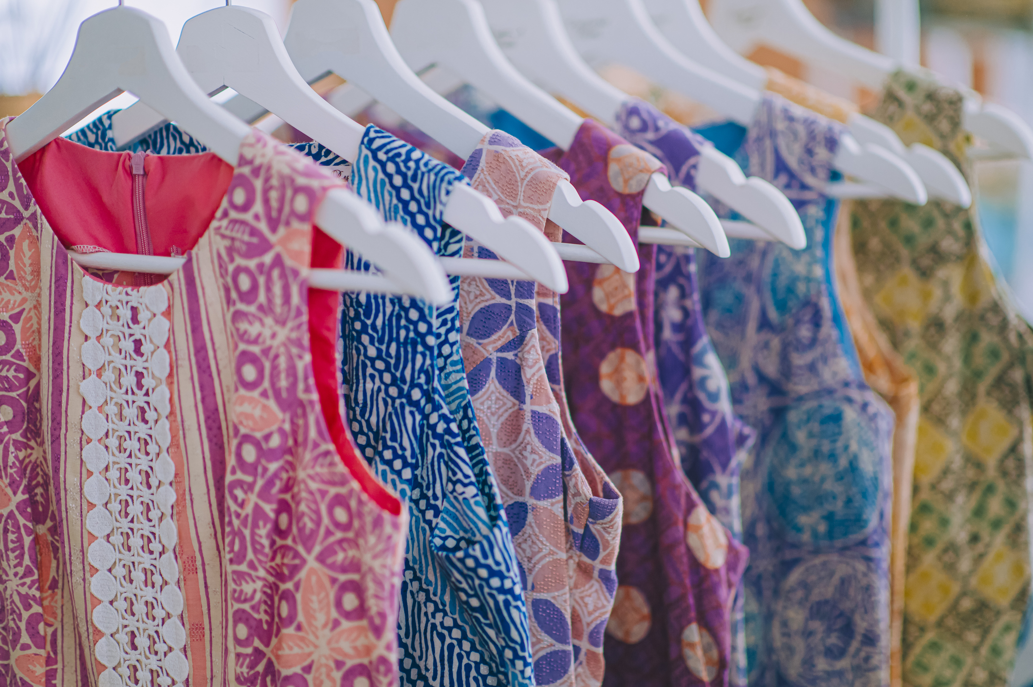 a row of sleeveless shirt Printed Batik with Hand Painted Malaysia Textile Culture