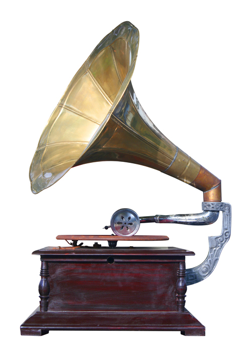 Vintage gramophone isolated on white.
