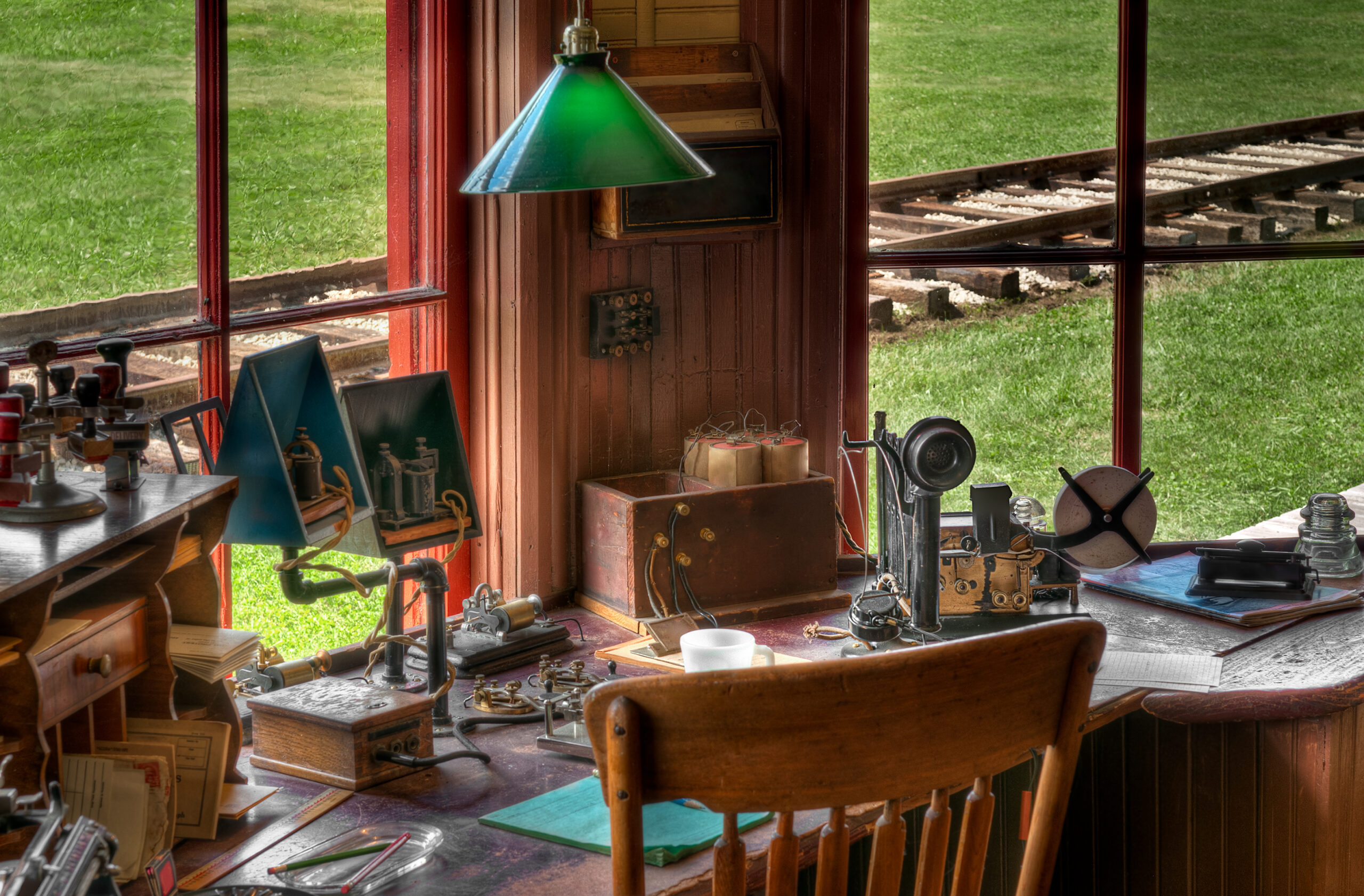 Railroad Station Radio/Telegraph Workspace - historic workplace inside train station. Famous inventors.
