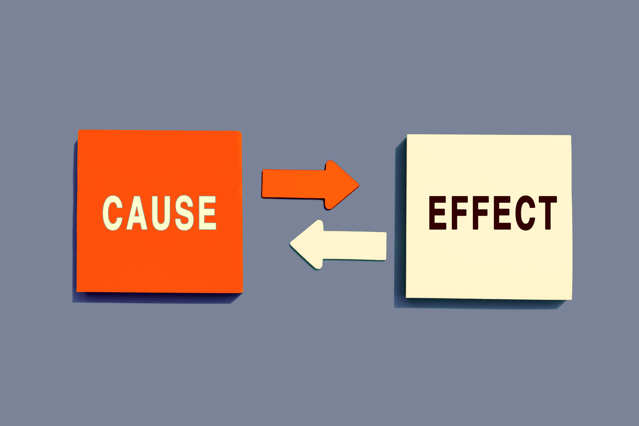 Cause Effect arrows concept written on note paper on grey background, top view