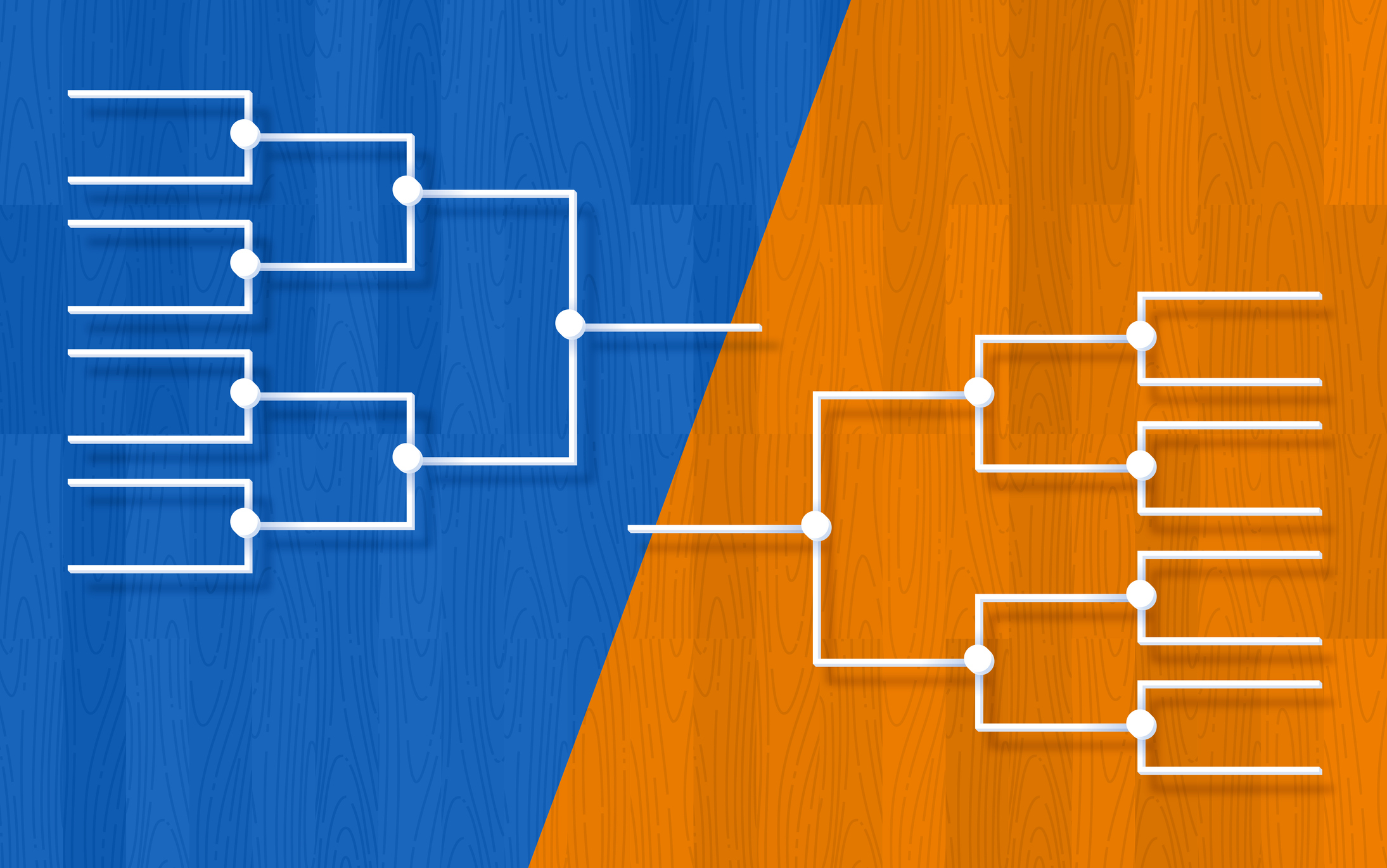 Tournament brackets against a blue and orange background