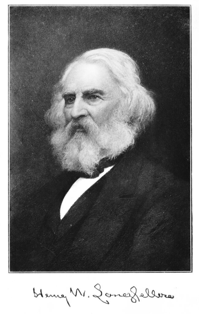 Henry Wadsworth Longfellow and Signature, American Poet, Portrait, as an example of famous poets