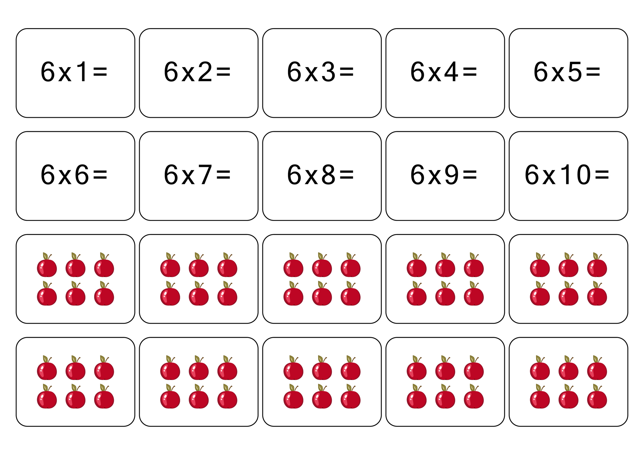 Multiplication and division table of 6. Maths card with an example, drawing. Multiplication Square, vector illustration. Printed products, banner, table for children, schoolchildren. School education, logical task