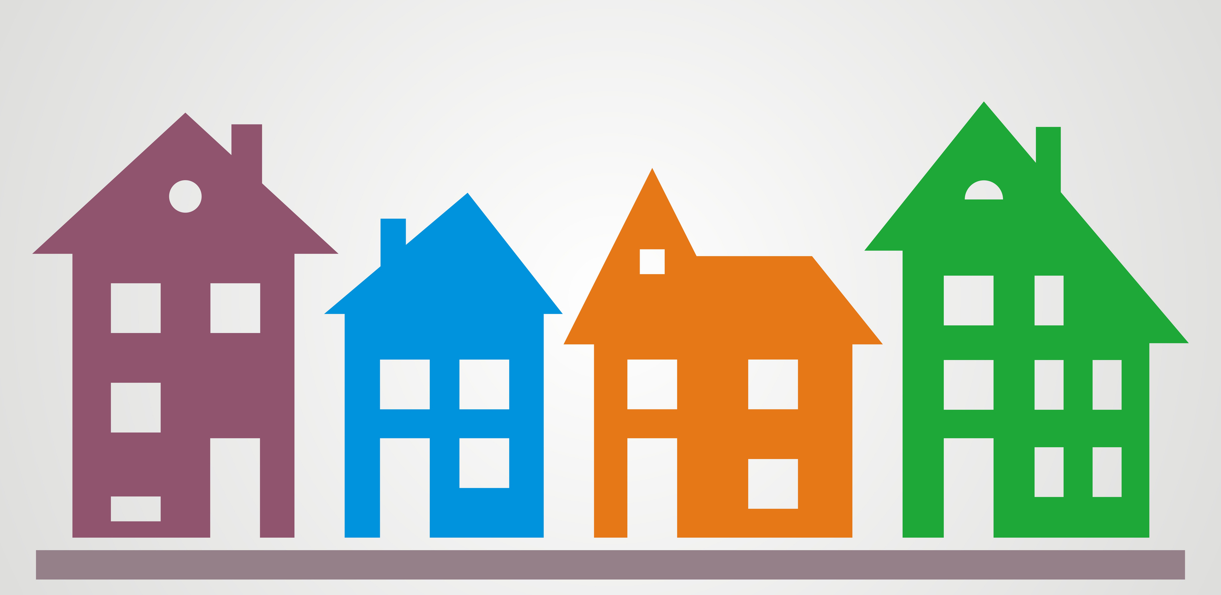 Set of four different houses, colors, vector icon, transparency design